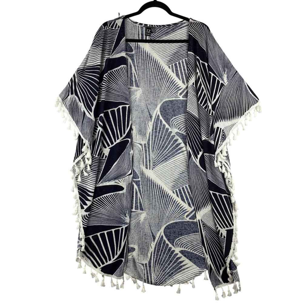 IZ Izabel London Open Front Kimono Cover Up Cotton Women's OS Tassel Fringe